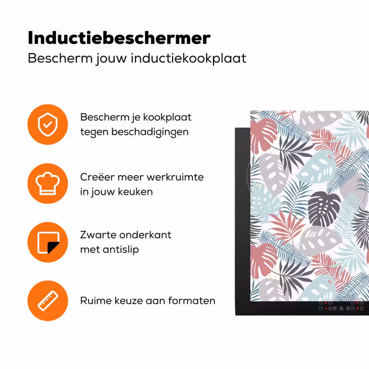 Monstera - Pastel - Bladeren - Tropical Inductie beschermer vinyl 3mm groot -zzzzzzz-td-ups