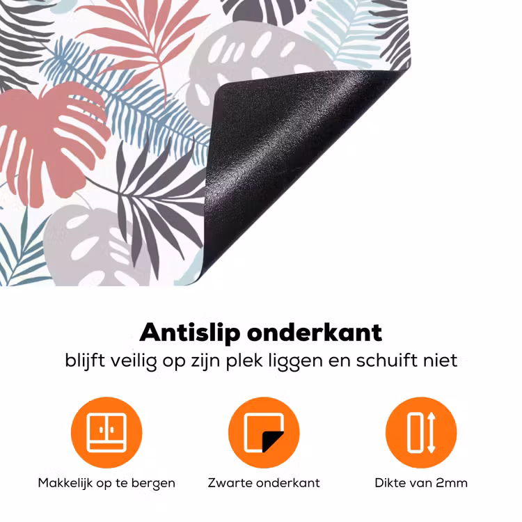 Monstera - Pastel - Bladeren - Tropical Inductie beschermer vinyl 3mm groot -zzzzzzz-td-onderkant