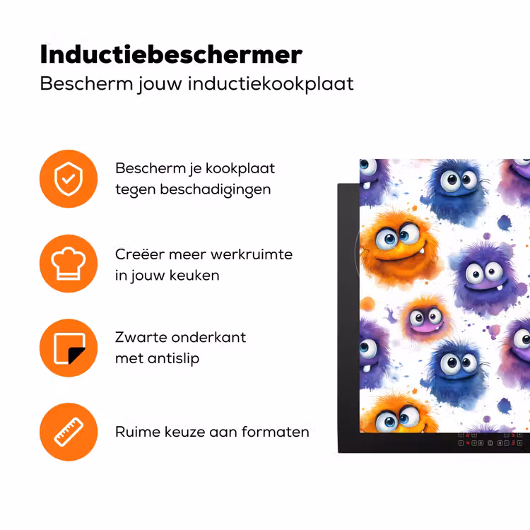 Monstertjes - Aquarel - Kleurrijk Inductie beschermer vinyl 3mm klein 276 -zzzzzzz-td-ups