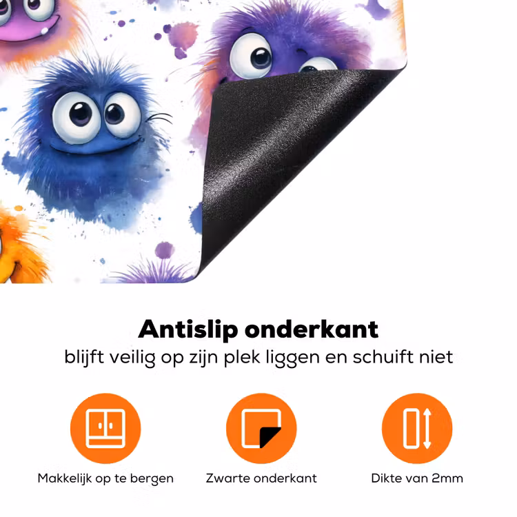 Monstertjes - Aquarel - Kleurrijk Inductie beschermer vinyl 3mm klein 276 -zzzzzzz-td-onderkant