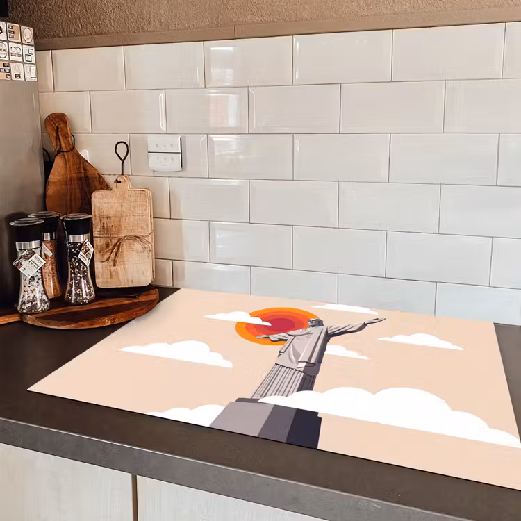 Monument - Stad - Zonsondergang - Minimalistisch - Oranje Inductie beschermer vinyl 3mm klein -sfeer3