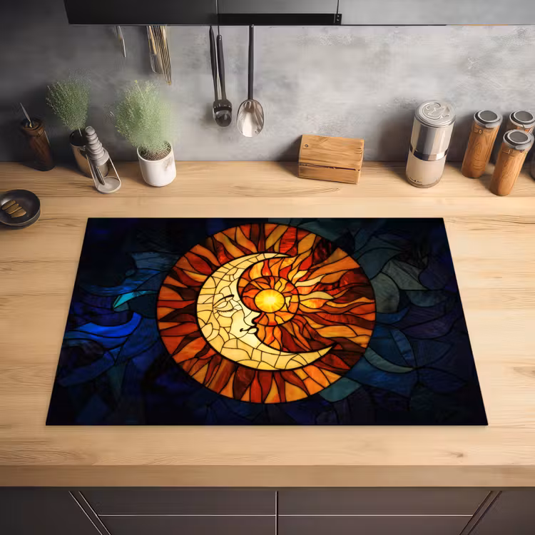 Mozaïek - Glas - Maan - Donkerblauw Inductie beschermer vinyl 3mm klein -sfeer5