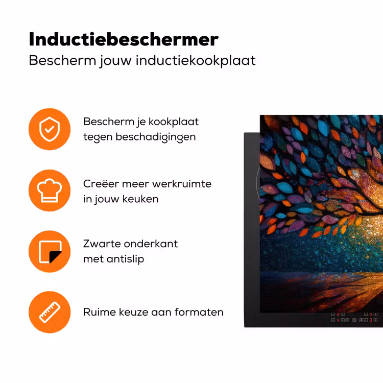 Mozaïek - Kleurrijk - Boom - Takken Inductie beschermer vinyl 3mm klein -zzzzzzz-td-ups