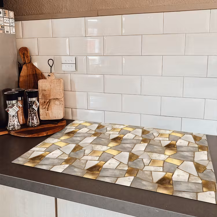 Mozaïek - Marmer - Goud Inductie beschermer vinyl 3mm klein 276 -sfeer3
