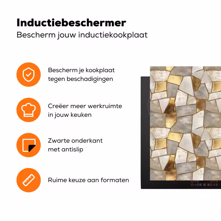 Mozaïek - Marmer - Goud Inductie beschermer vinyl 3mm klein 276 -zzzzzzz-td-ups