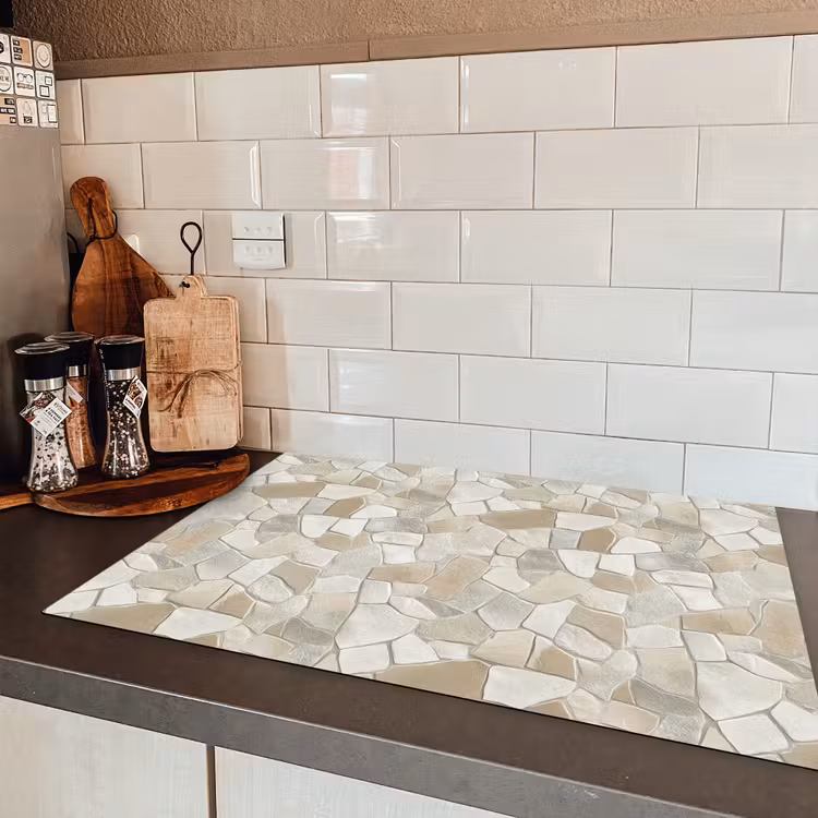 Mozaïek - Stenen - Beige Inductie beschermer vinyl 3mm klein 276 -sfeer3