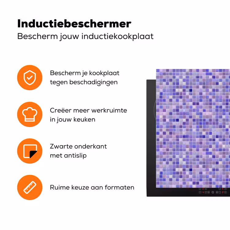Mozaïek - Tegels - Lila - Amethist Inductie beschermer vinyl 3mm klein 276 -zzzzzzz-td-ups