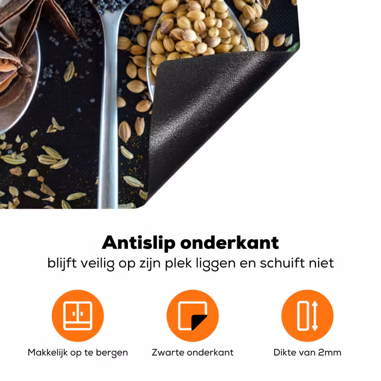 Mozaïek van Kruiden en Specerijen Inductie beschermer vinyl 3mm klein -zzzzzzz-td-onderkant