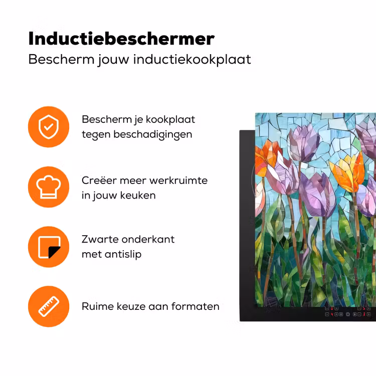 Mozaïek - Veld - Tulpen - Kleurrijk Inductie beschermer vinyl 3mm klein -zzzzzzz-td-ups