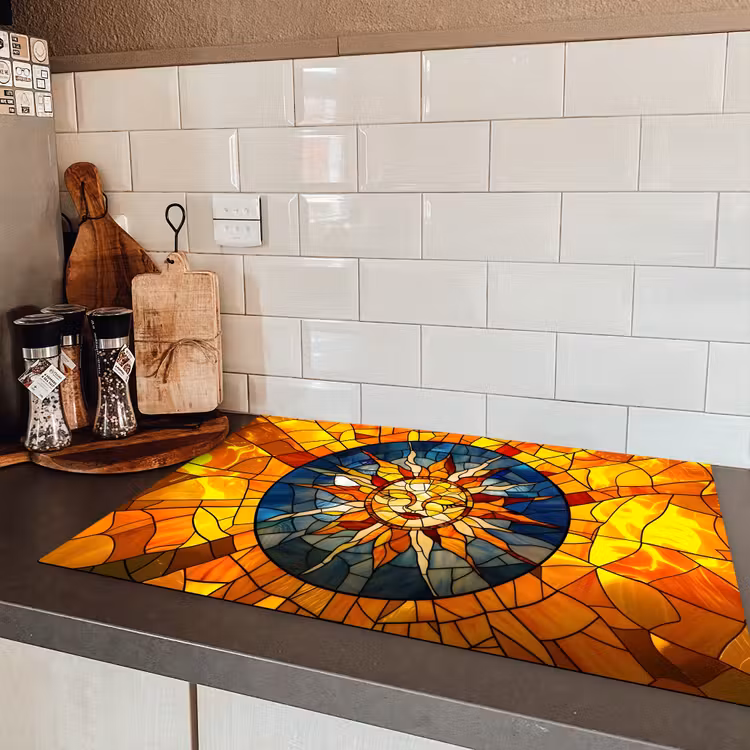 Mozaïek - Zon - Geel - Cirkel Inductie beschermer vinyl 3mm klein -sfeer3