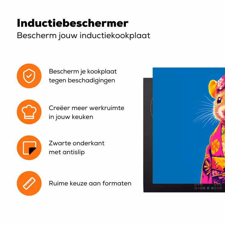 Muis - Kimono - Bloemen - Blauw Inductie beschermer vinyl 3mm klein -zzzzzzz-td-ups