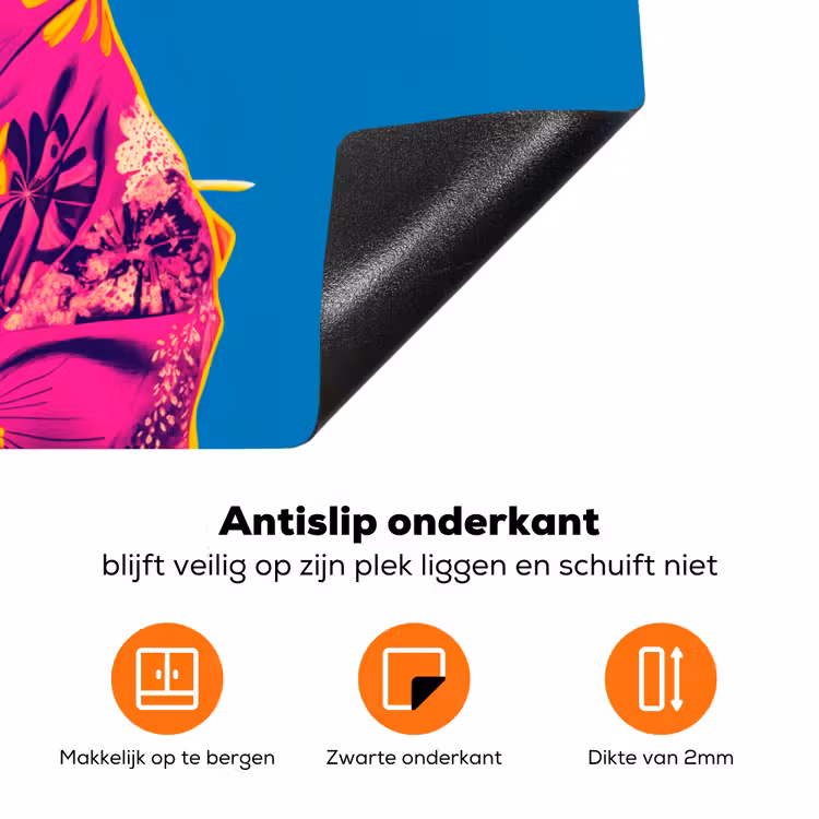 Muis - Kimono - Bloemen - Blauw Inductie beschermer vinyl 3mm klein -zzzzzzz-td-onderkant