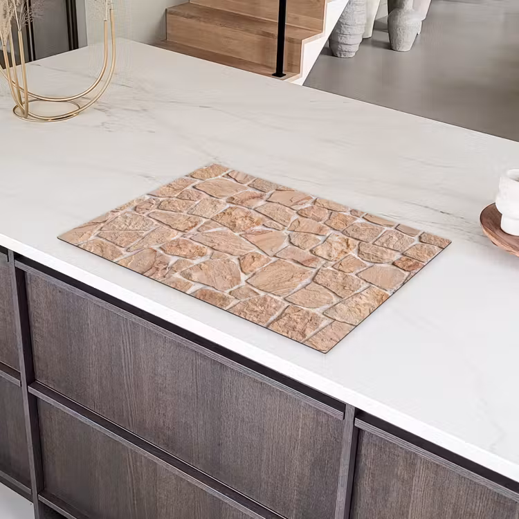 Muur - Steen - Patroon - Rustiek - Beige Inductie beschermer vinyl 3mm klein -sfeer8