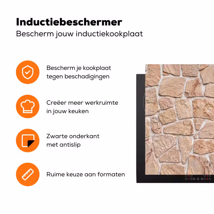 Muur - Steen - Patroon - Rustiek - Beige Inductie beschermer vinyl 3mm klein -zzzzzzz-td-ups