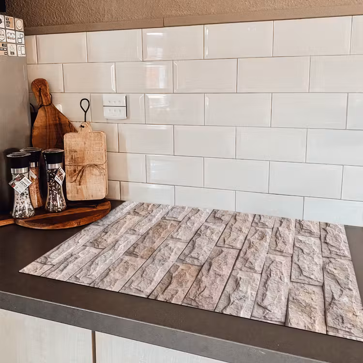 Muur - Steen - Ruw - Beige - Textuur Inductie beschermer vinyl 3mm klein -sfeer3