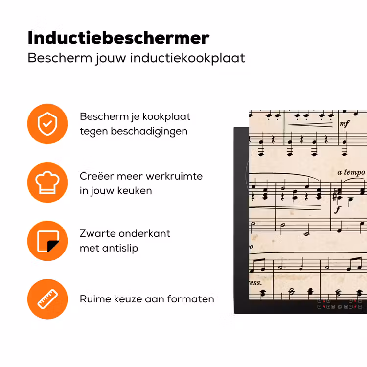 Muzieknotatie - Notenbalken - Kunst - Klassiek - Beige Inductie beschermer vinyl 3mm klein -zzzzzzz-td-ups