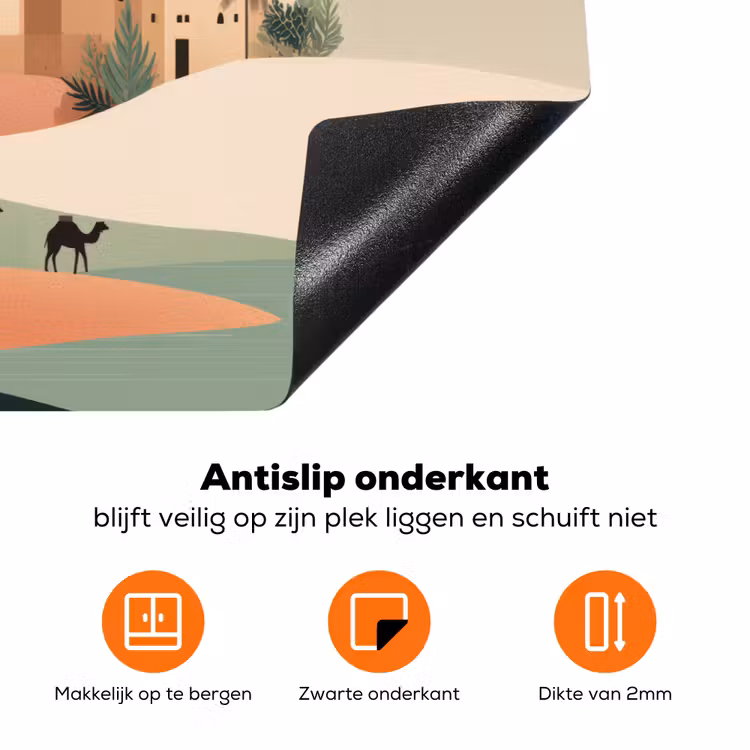 Nachtlandschap - Kamelen - Sterren - zandduinden Inductie beschermer vinyl 3mm klein -zzzzzzz-td-onderkant