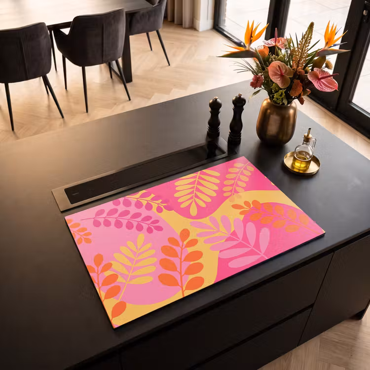 Natuur - Bladeren - Abstract - Roze - Geel Inductie beschermer vinyl 3mm klein -sfeer5