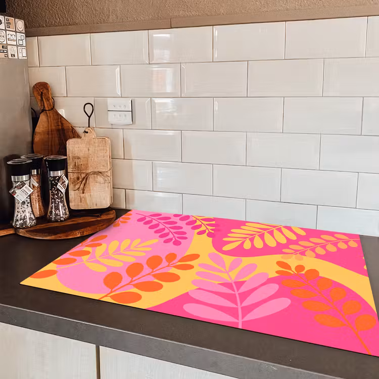 Natuur - Bladeren - Abstract - Roze - Geel Inductie beschermer vinyl 3mm klein -sfeer3