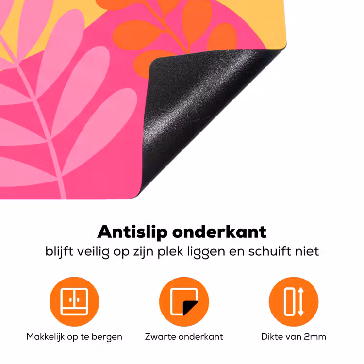 Natuur - Bladeren - Abstract - Roze - Geel Inductie beschermer vinyl 3mm klein -zzzzzzz-td-onderkant