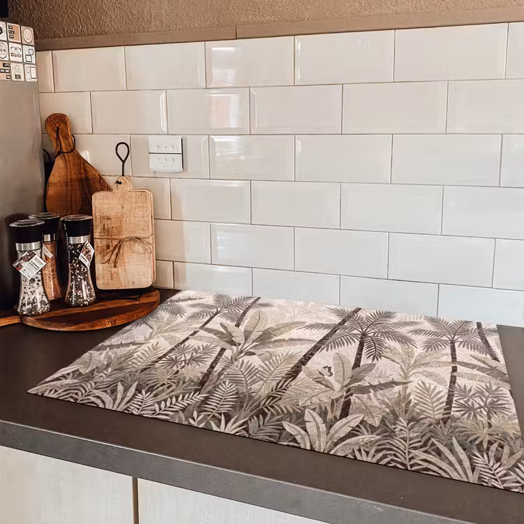 Natuur - Bladeren - Landschap - Mozaïek - Beige Inductie beschermer vinyl 3mm klein -sfeer3