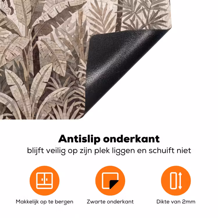 Natuur - Bladeren - Landschap - Mozaïek - Beige Inductie beschermer vinyl 3mm klein -zzzzzzz-td-onderkant