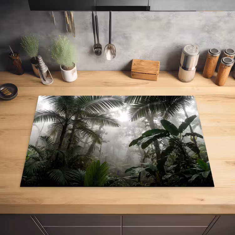 Natuur - Jungle - Mist - Groen - Bladeren Inductie beschermer vinyl 3mm klein -sfeer5
