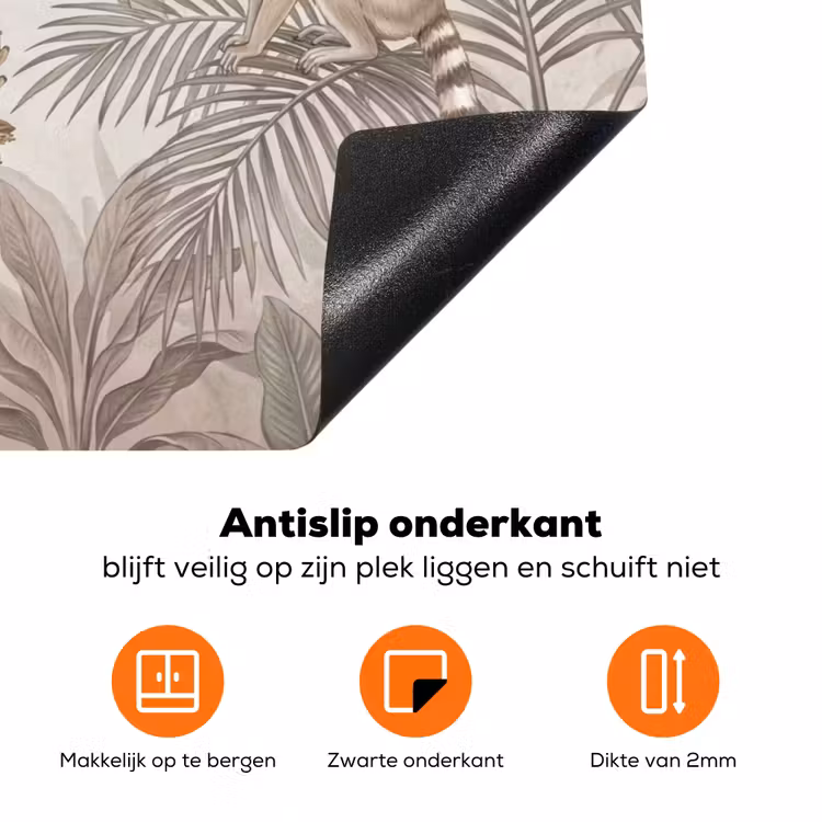 Natuur - Jungle - Ringstaartmaki - Bruin Inductie beschermer vinyl 3mm klein -zzzzzzz-td-onderkant