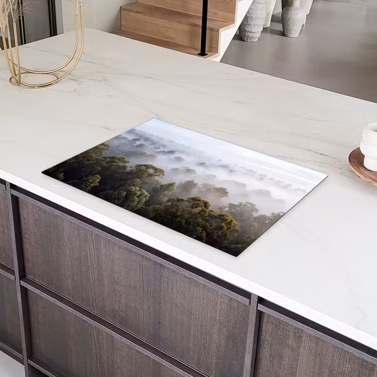 Natuur - Mist - Bos - Ochtend - Goud Inductie beschermer vinyl 3mm klein -sfeer8