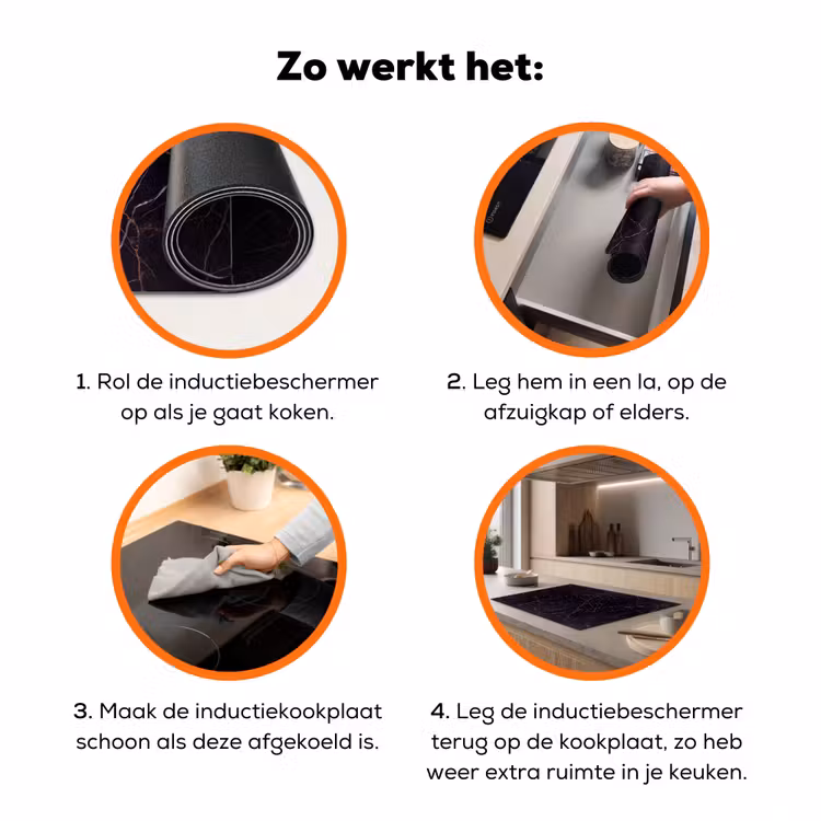 Natuursteen - Marmerpatroon - Abstract - Modern - Zwart - Goud Inductie beschermer vinyl 3mm klein -zzzzzzz-td-werking