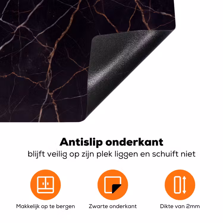Natuursteen - Marmerpatroon - Abstract - Modern - Zwart - Goud Inductie beschermer vinyl 3mm klein -zzzzzzz-td-onderkant