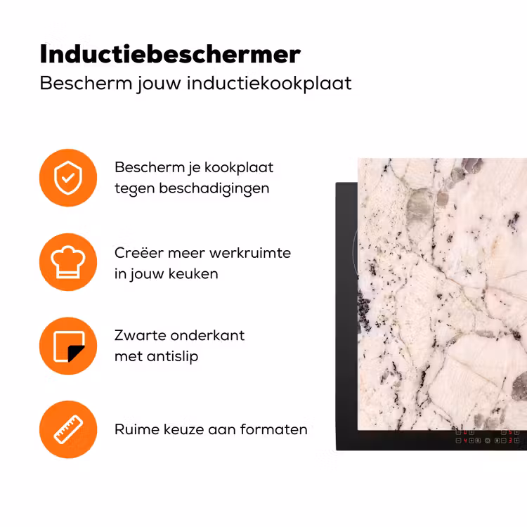 Natuursteen - Patroon - Abstract - Beige - Grijs Inductie beschermer vinyl 3mm klein -zzzzzzz-td-ups