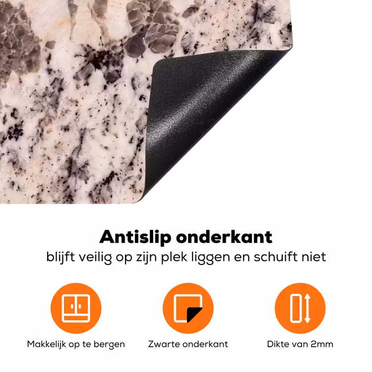 Natuursteen - Patroon - Abstract - Beige - Grijs Inductie beschermer vinyl 3mm klein -zzzzzzz-td-onderkant