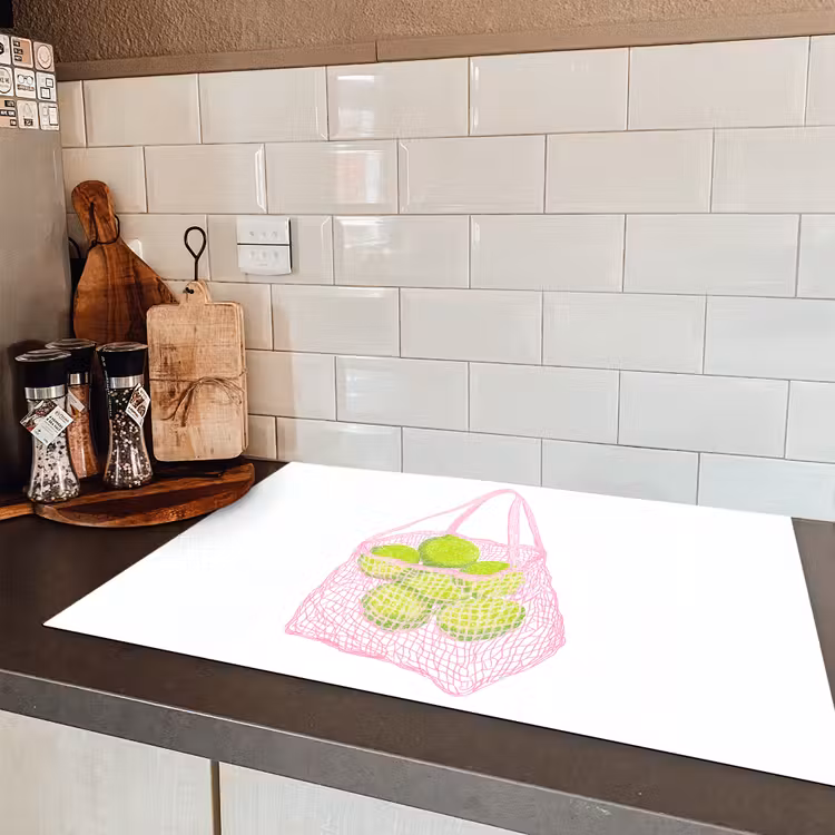 Netzakje - Roze - Illustratie - Limoenen Inductie beschermer vinyl 3mm klein -sfeer3