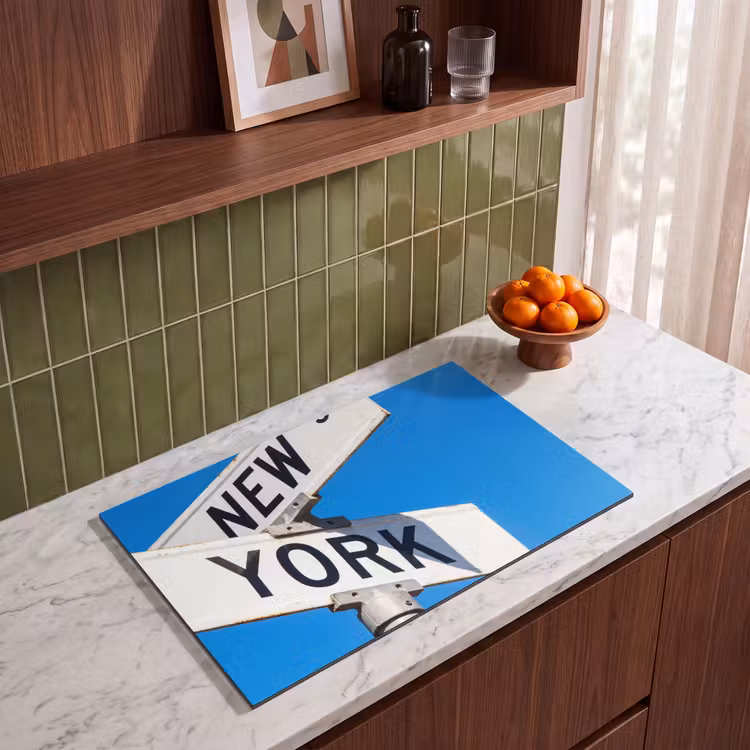 New York - Straatbord - Stad - Urban - Blauw Inductie beschermer vinyl 3mm klein -sfeer8