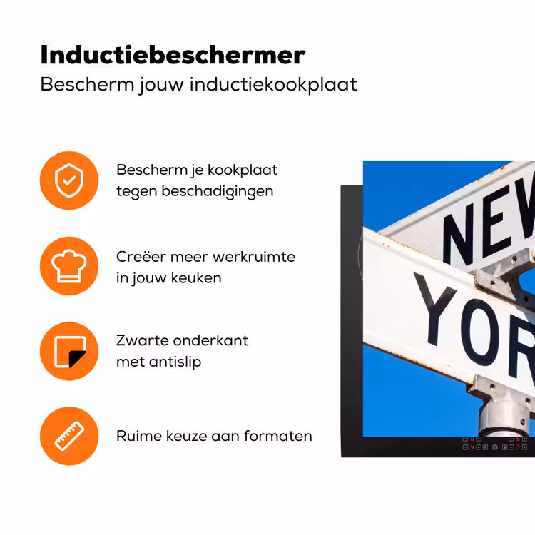 New York - Straatbord - Stad - Urban - Blauw Inductie beschermer vinyl 3mm klein -zzzzzzz-td-ups