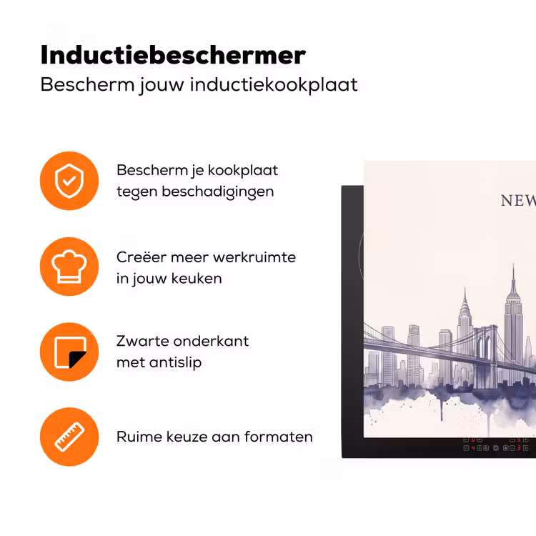 New York - Vrijheidsbeeld - Skyline - Illustratie - Blauw Inductie beschermer vinyl 3mm klein -zzzzzzz-td-ups