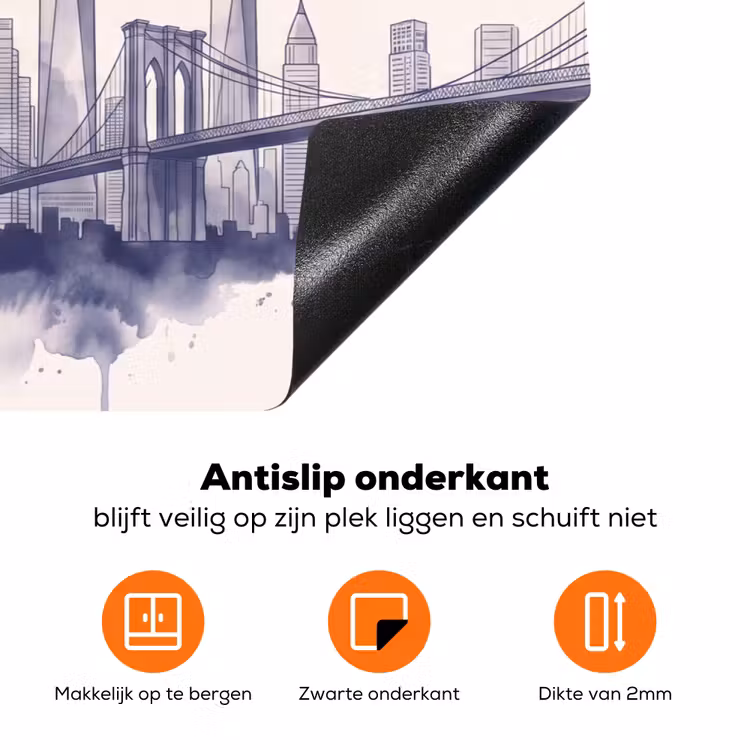 New York - Vrijheidsbeeld - Skyline - Illustratie - Blauw Inductie beschermer vinyl 3mm klein -zzzzzzz-td-onderkant