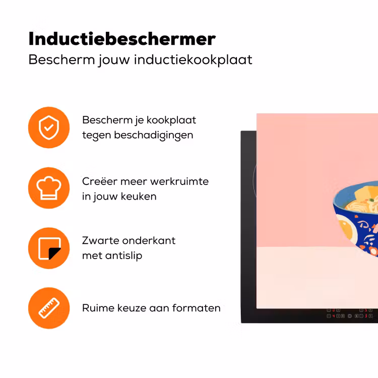 Noodles - Kom - Blauw - Illustratie Inductie beschermer vinyl 3mm klein -zzzzzzz-td-ups