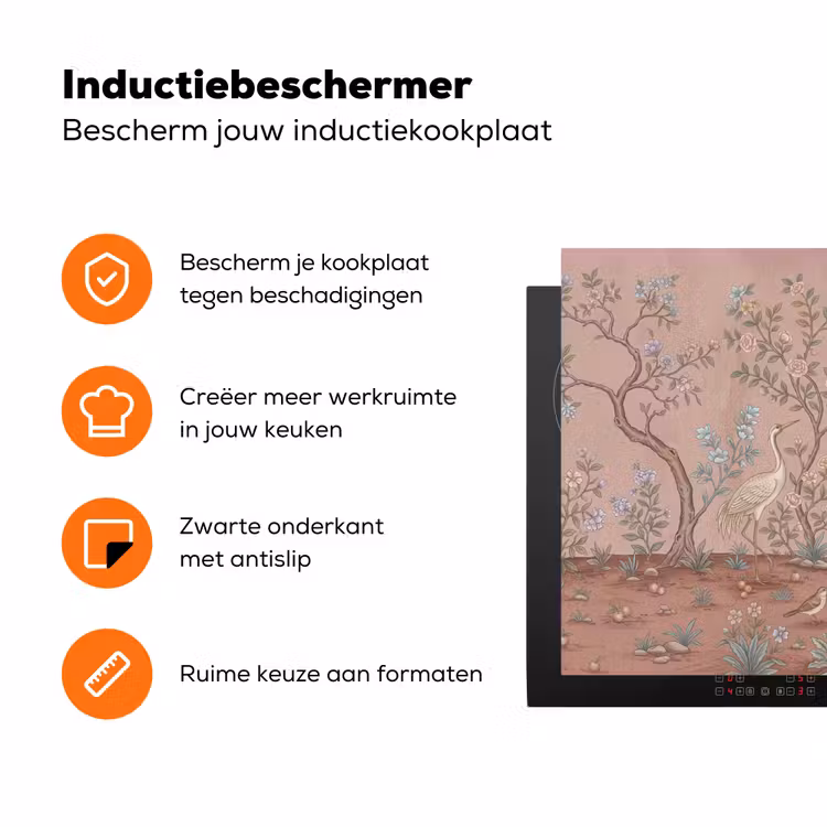 Nostalgisch - Reigers - Roze Inductie beschermer vinyl 3mm klein -zzzzzzz-td-ups