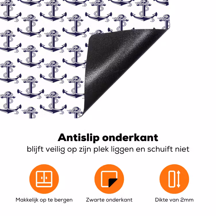 Oceaan - Anker - Blauw - Wit Inductie beschermer vinyl 3mm klein 276 -zzzzzzz-td-onderkant