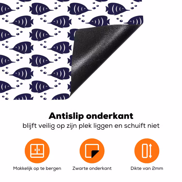 Oceaan - Vis - Blauw - Wit Inductie beschermer vinyl 3mm klein 276 -zzzzzzz-td-onderkant