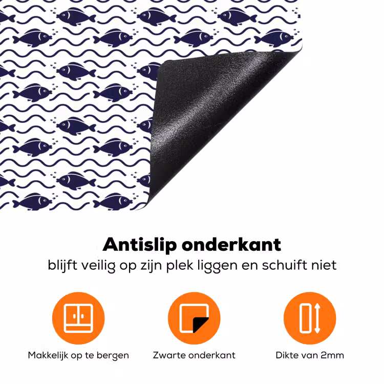 Oceaan - Visachtig - Blauw - Wit Inductie beschermer vinyl 3mm klein 276 -zzzzzzz-td-onderkant