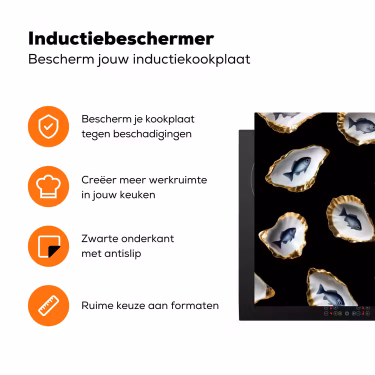 Oesters - Vissen - Blauw - Goud Inductie beschermer vinyl 3mm klein -zzzzzzz-td-ups