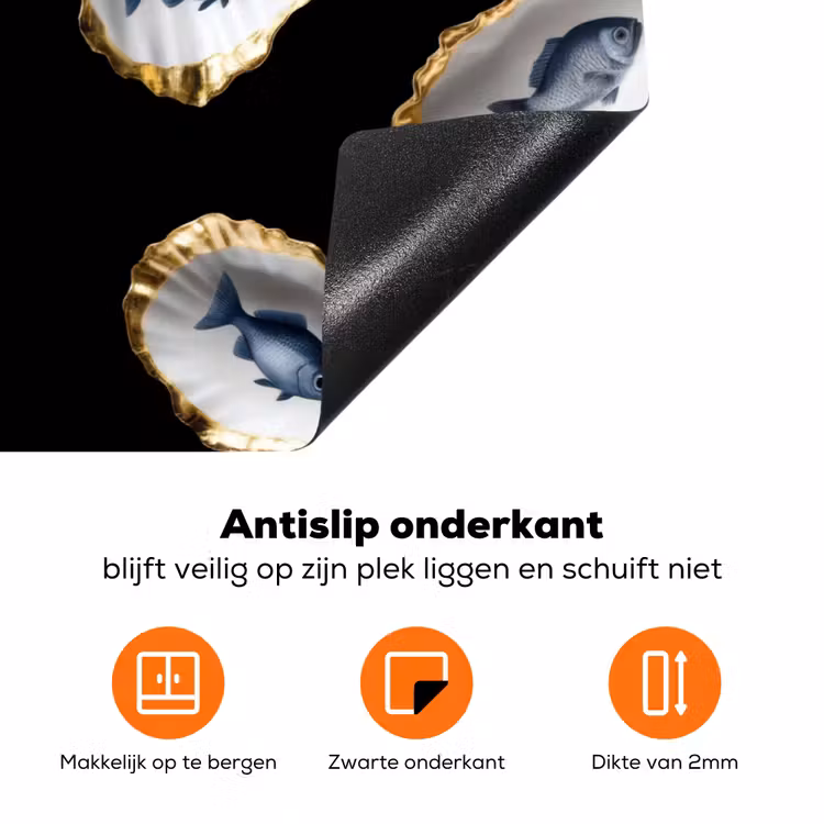 Oesters - Vissen - Blauw - Goud Inductie beschermer vinyl 3mm klein -zzzzzzz-td-onderkant