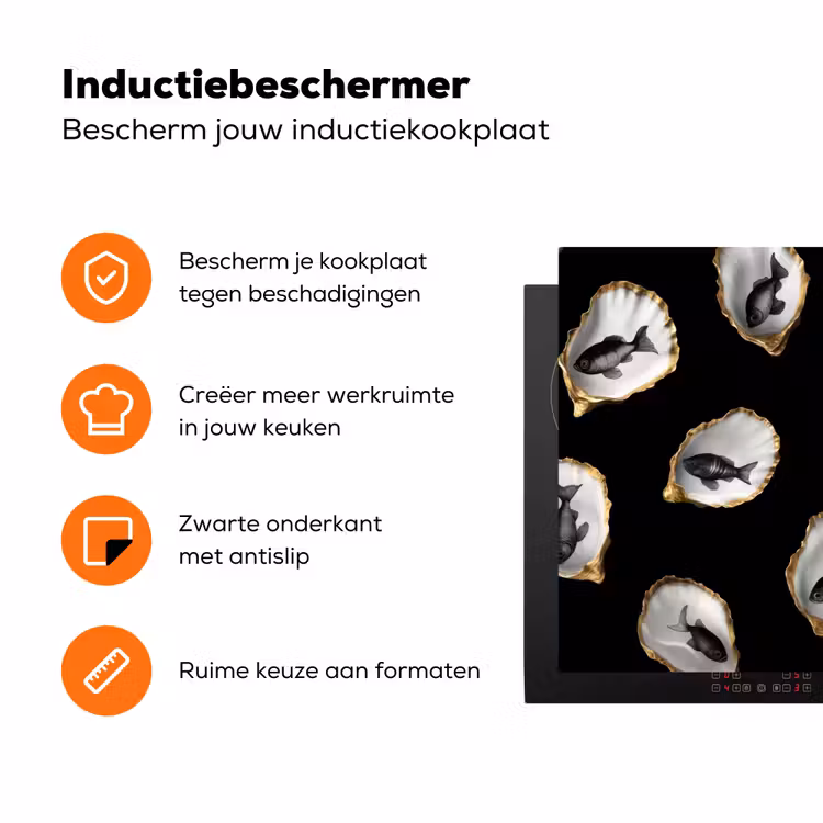 Oesters - Zwart - Vissen - Goud Inductie beschermer vinyl 3mm klein -zzzzzzz-td-ups