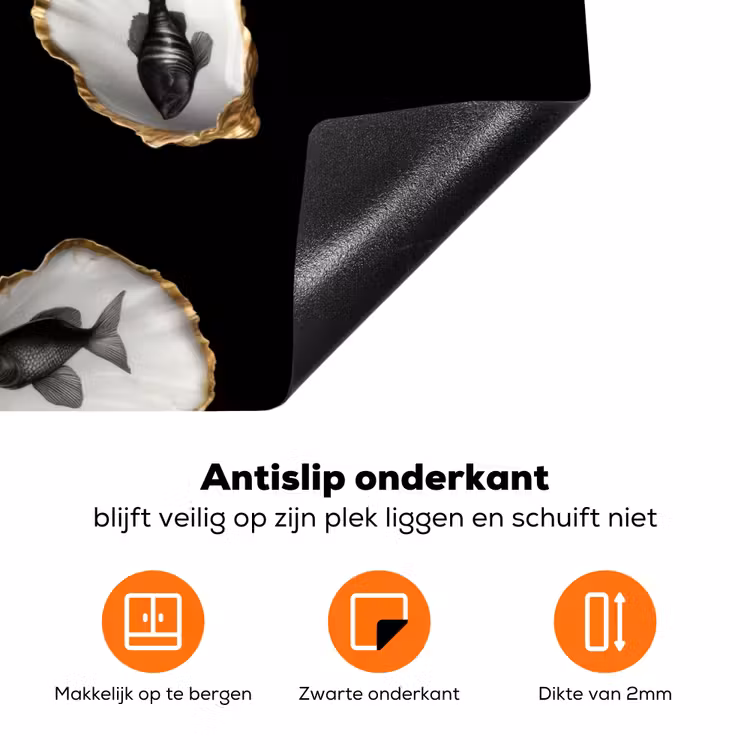Oesters - Zwart - Vissen - Goud Inductie beschermer vinyl 3mm klein -zzzzzzz-td-onderkant