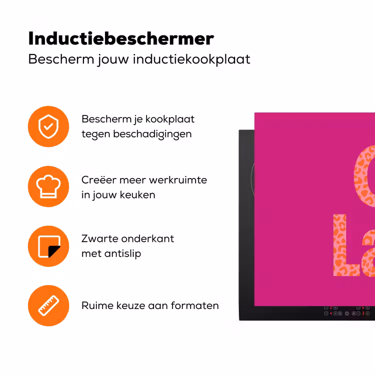 Oh la la - Luipaardprint - Roze Inductie beschermer vinyl 3mm klein -zzzzzzz-td-ups