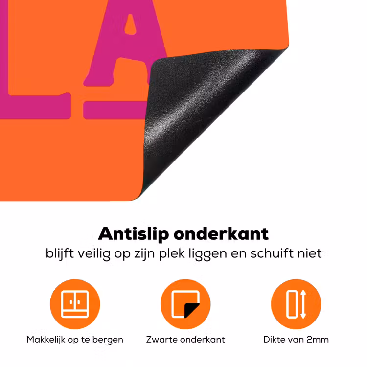 Oh la la - Oranje - Roze - Scheeflettertype Inductie beschermer vinyl 3mm klein -zzzzzzz-td-onderkant