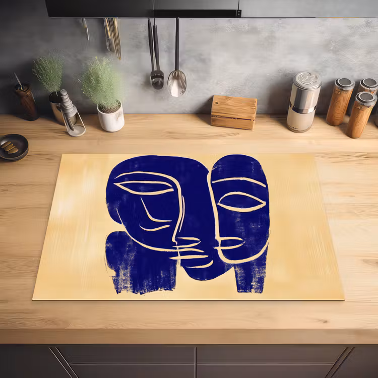 Okergeel - Blauw - Eenvoudige lijnen Inductie beschermer vinyl 3mm klein -sfeer5